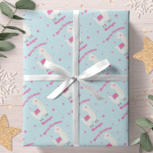 Papier Cadeau lama Noël Blue neige Stars Personnalisé