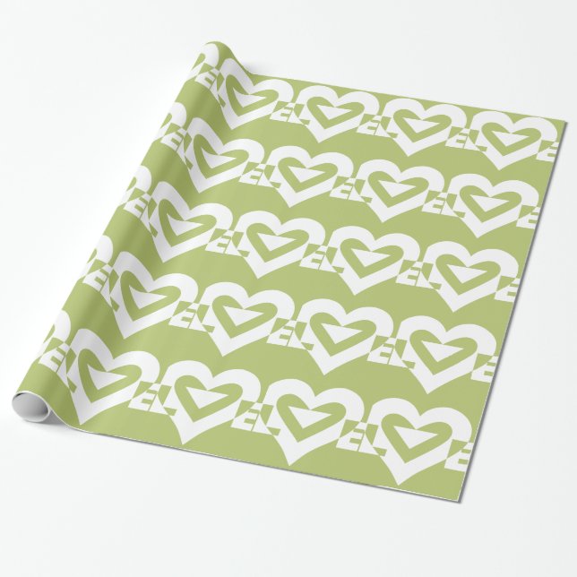 Papier Cadeau L'amour dans Sage Green (Déroulé)