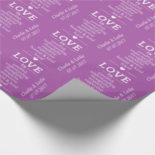 Papier Cadeau "L'amour est" noms personnalisés date et papier d'