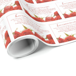Papier Cadeau L'amour est Patient Rose Rouge