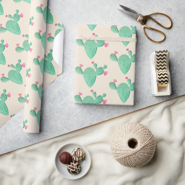 Papier Cadeau Lancement de mariage au cactus à l'aquarelle (Artisanat)