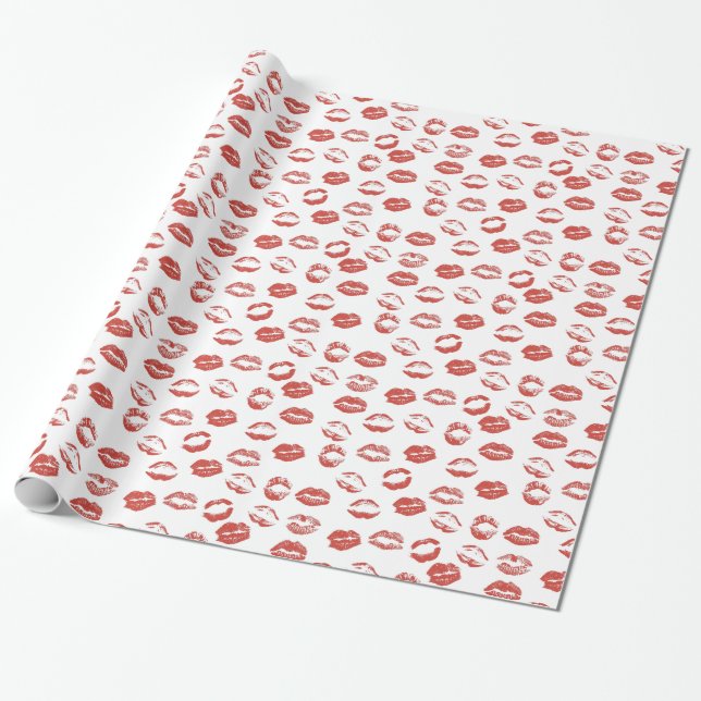 Papier Cadeau Lancement de mariage avec des lèvres rouges (Déroulé)