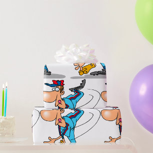 Papier Cadeau Lanceur de baseball de dessin animé drôle lançant 