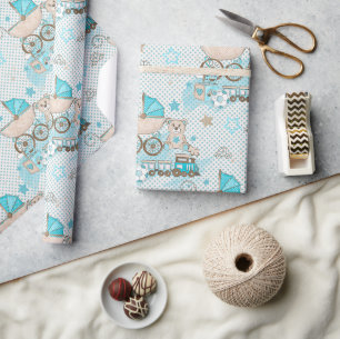 Papier Cadeau Landaus anciens pour bébé garçon