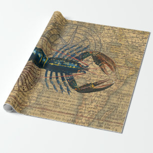 Papier Cadeau langouste de homard Coquillages fruits de mer Océa