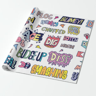 Papier Cadeau Langue Anglaise Populaire Mots Argot Doodle Lettre