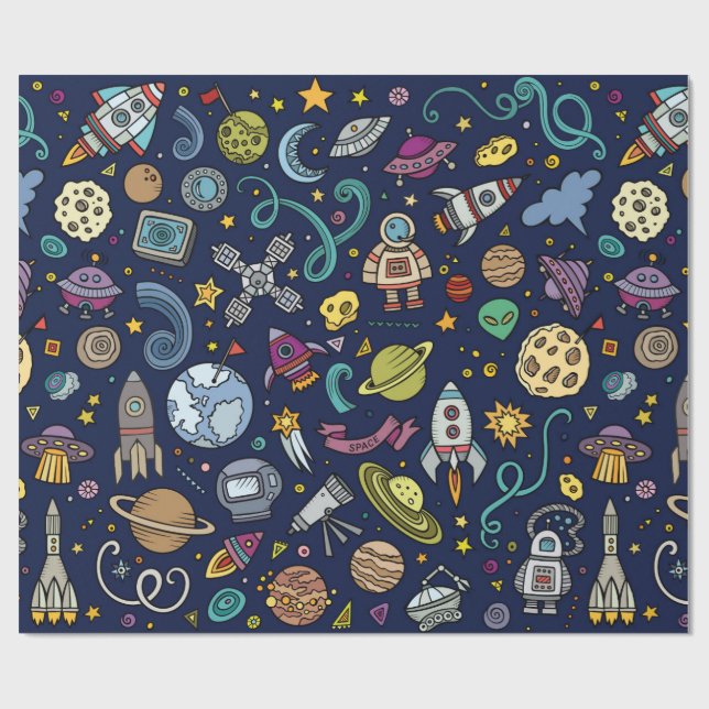 Papier Cadeau L'anniversaire d'explorateur d'espace de bande (Plat)