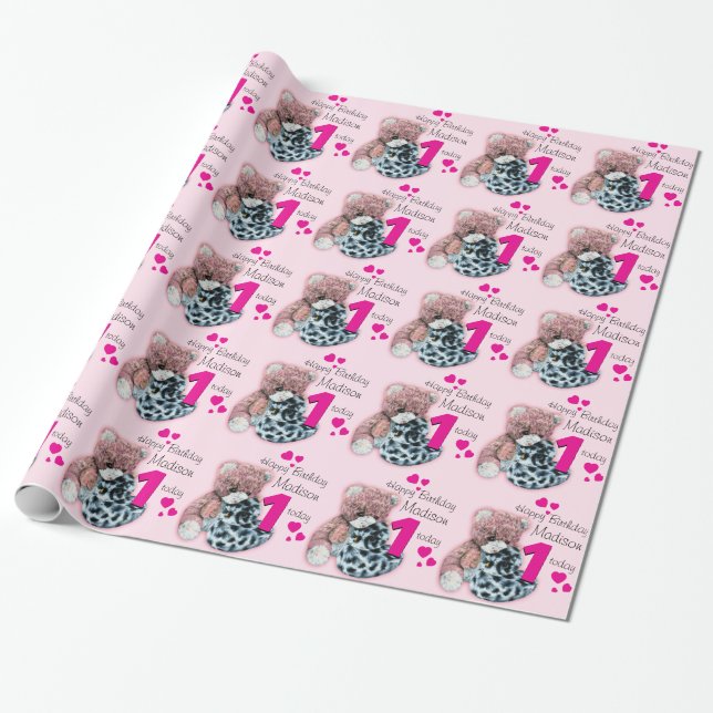 Papier Cadeau L'anniversaire doux de jouets d'âge nommé de (Déroulé)