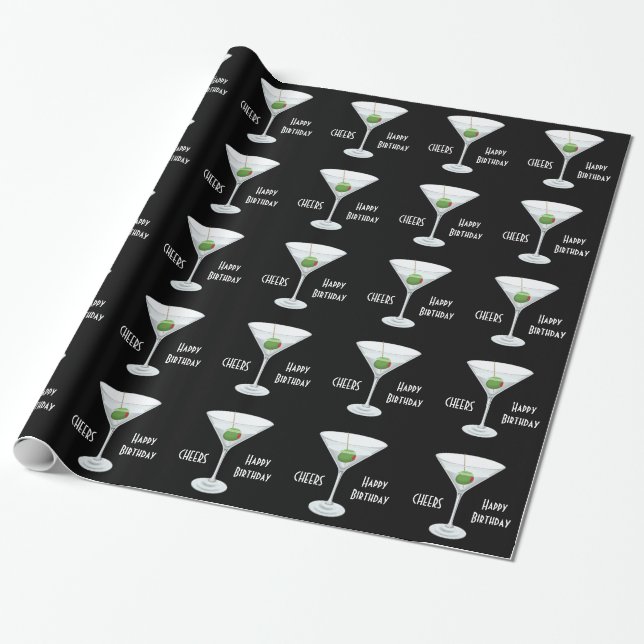 Papier Cadeau L'anniversaire encourage le noir olive en verre de (Déroulé)