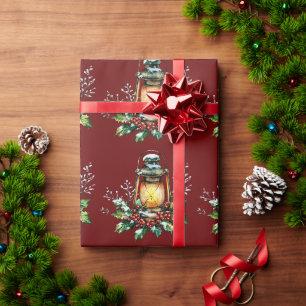 Papier Cadeau Lanterne festive nichée dans le houx – Lueur saiso