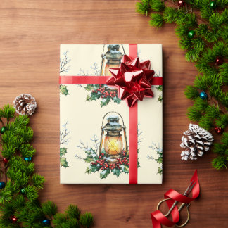 Papier Cadeau Lanterne festive nichée dans le houx – Lueur saiso