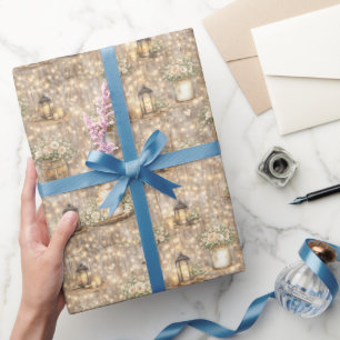 Papier Cadeau Lanternes aquarelles de mariage rustique Fleurs de