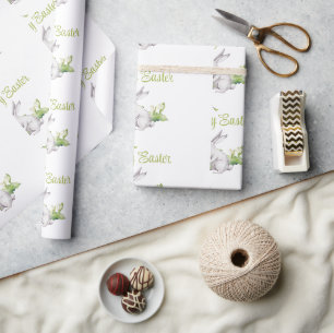 Papier Cadeau Lapin à l'aquarelle & Nid d'oiseau Joyeuses Pâques