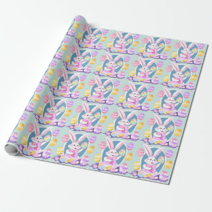 Papier Cadeau lapin avec oeufs de pâques