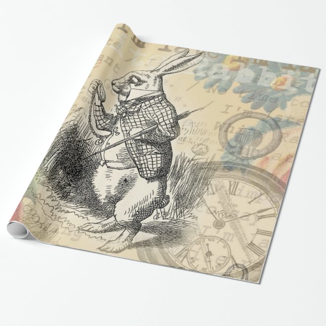 Papier Cadeau Lapin Blanc Aventures d'Alice au Pays des Merveill (Déroulé)