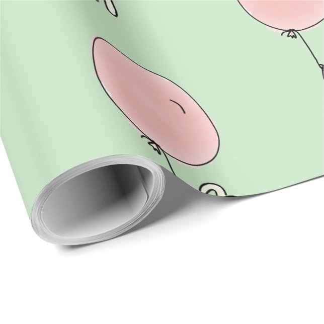 Papier Cadeau Lapin Blanc tenant un ballon rose (Coin rond)