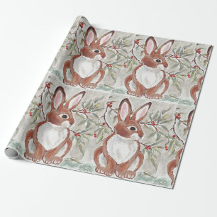 Papier Cadeau Lapin de Noël Lapin Hiver Enveloppe cadeau de neig