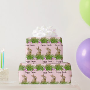 Papier Cadeau Lapin de Pâques dans l'herbe avec des oeufs