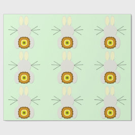 Papier Cadeau Lapin De Pâques Jaune Sur Papier Enveloppé Vert