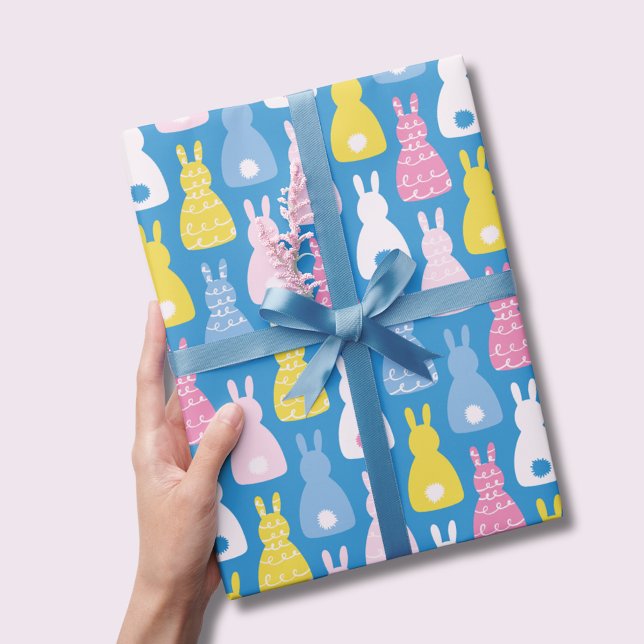 Papier Cadeau Lapin de Pâques motif bleu lapin (Cute kids bunny rabbit wrapping paper, perfect for baby shower, easter or girls birthday.)
