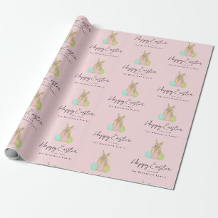 Papier Cadeau Lapin de Pâques personnalisé aquarelle rose