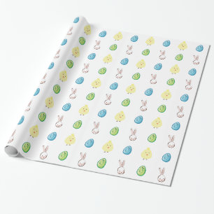 Papier Cadeau Lapin de Pâques, poussins et oeufs de Pâques