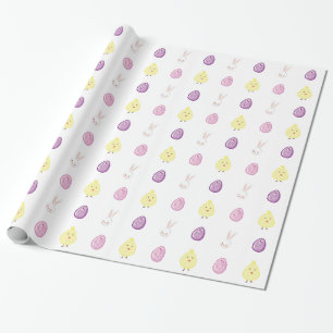 Papier Cadeau Lapin de Pâques, poussins et oeufs de Pâques