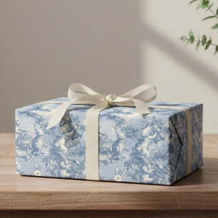 Papier Cadeau Lapin de Pâques Toile Bleue   Lapin Vintage