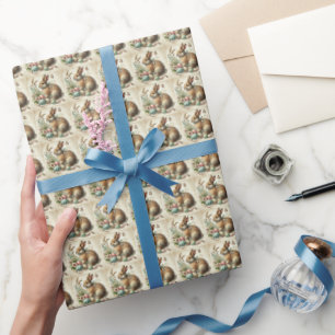 Papier Cadeau Lapin de Pâques vintage aquarelle d'oeuf