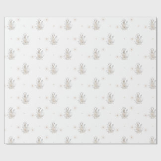 Papier Cadeau Lapin d'hiver avec fleurs d'hiver