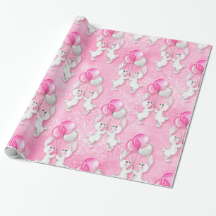 Papier Cadeau Lapin et ballons. Rose