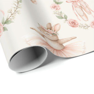 Papier Cadeau lapin et fleurs de ballerine mignonette