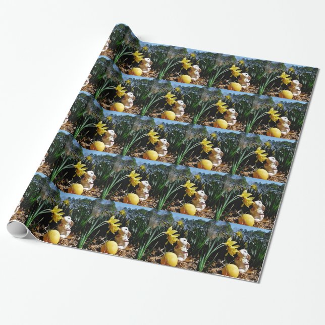 Papier Cadeau Lapin et oeuf de Pâques jaune (Déroulé)