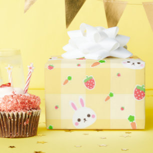 Papier Cadeau Lapin Lapin Carottes Jaunes Plaid   Fêtes de Pâque