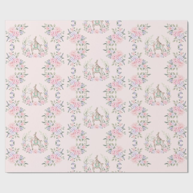 Papier Cadeau Lapin lapin et agneau rose violet carte Pâques flo (Plat)