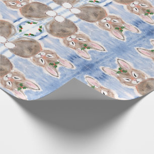 Papier Cadeau Lapin Lapin Neige Bleu Enveloppement Cadeau de Noë