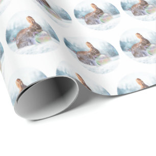 Papier Cadeau Lapin mignon en neige Noël Enveloppement cadeau de