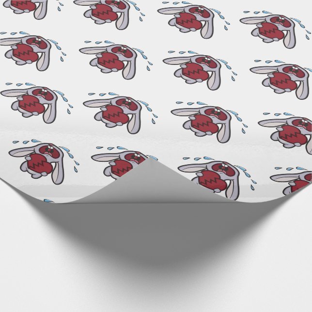 Papier Cadeau Lapin pleurant avec le motif du coeur brisé (Coin)