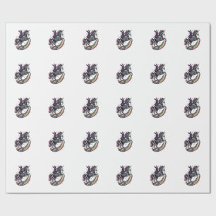 Papier Cadeau Lapin sombre montant une licorne squelette gravure
