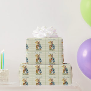 Papier Cadeau Lapin tenant des légumes Premier Anniversaire