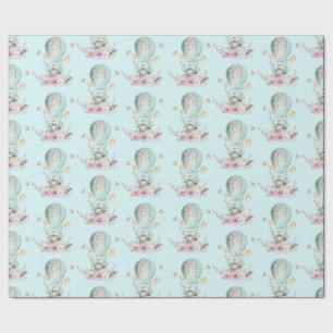 Papier Cadeau Lapin Whimsical Riding dans un ballon à air chaud