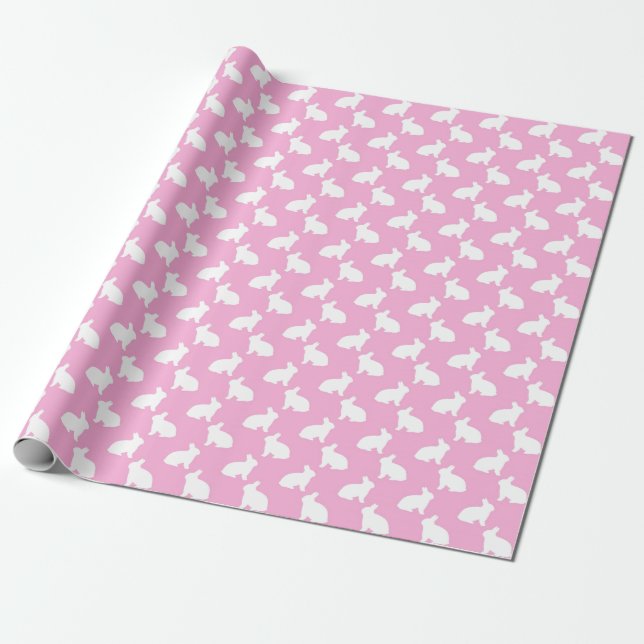 Papier Cadeau Lapins de Pâques blancs sur le rose (Déroulé)