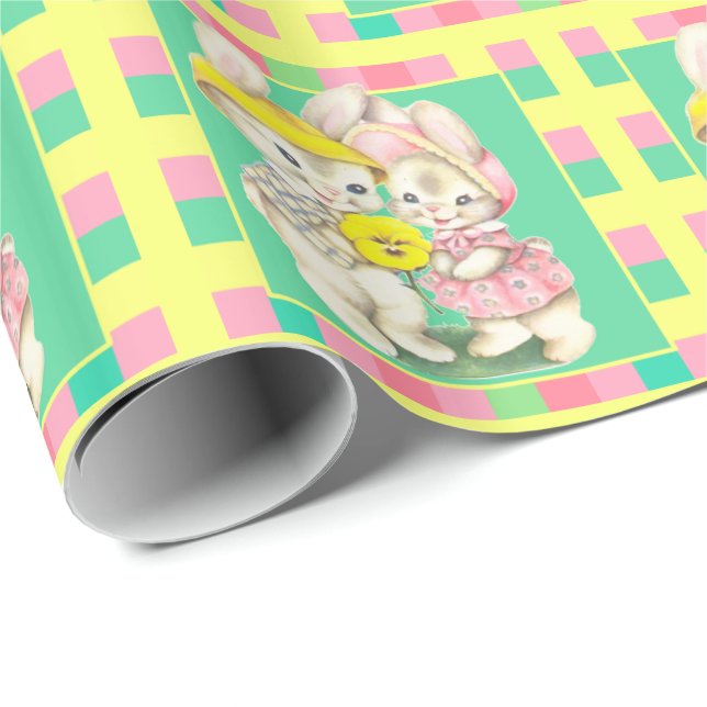 Papier Cadeau Lapins de Pâques Vintages lapins lapins lapins (Coin rond)
