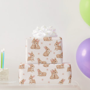 Papier Cadeau Lapins et fleurs aquarelles mignons motif