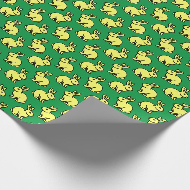 Papier Cadeau Lapins Motif - Lt Jaune, Noir et Kelly Vert (Coin)