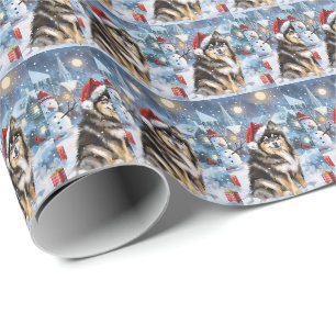 Papier Cadeau Lapphund finlandais Winter Wonderland Noël Joie