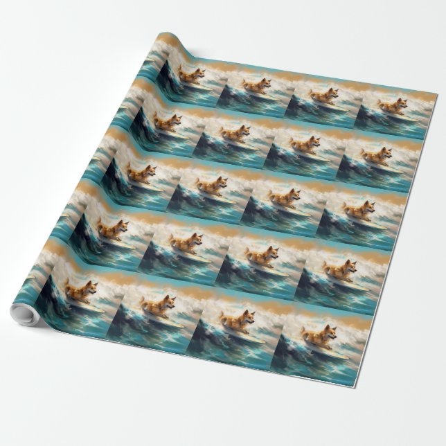Papier Cadeau Lapphund Plage Finlandaise Plage Surf Peinture (Déroulé)