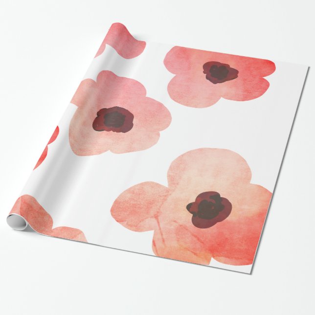 Papier Cadeau L'aquarelle de corail lunatique fleurit moderne (Déroulé)