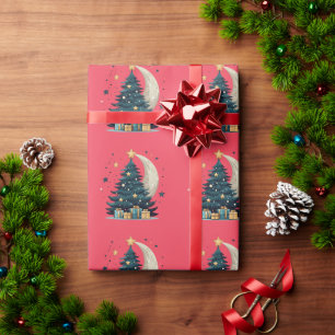 Papier Cadeau L'Arbre De Noël Étoiles La Lune