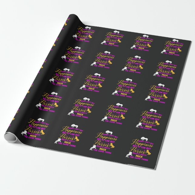 Papier Cadeau L'argent peut acheter des chevaux violet jaune (Déroulé)